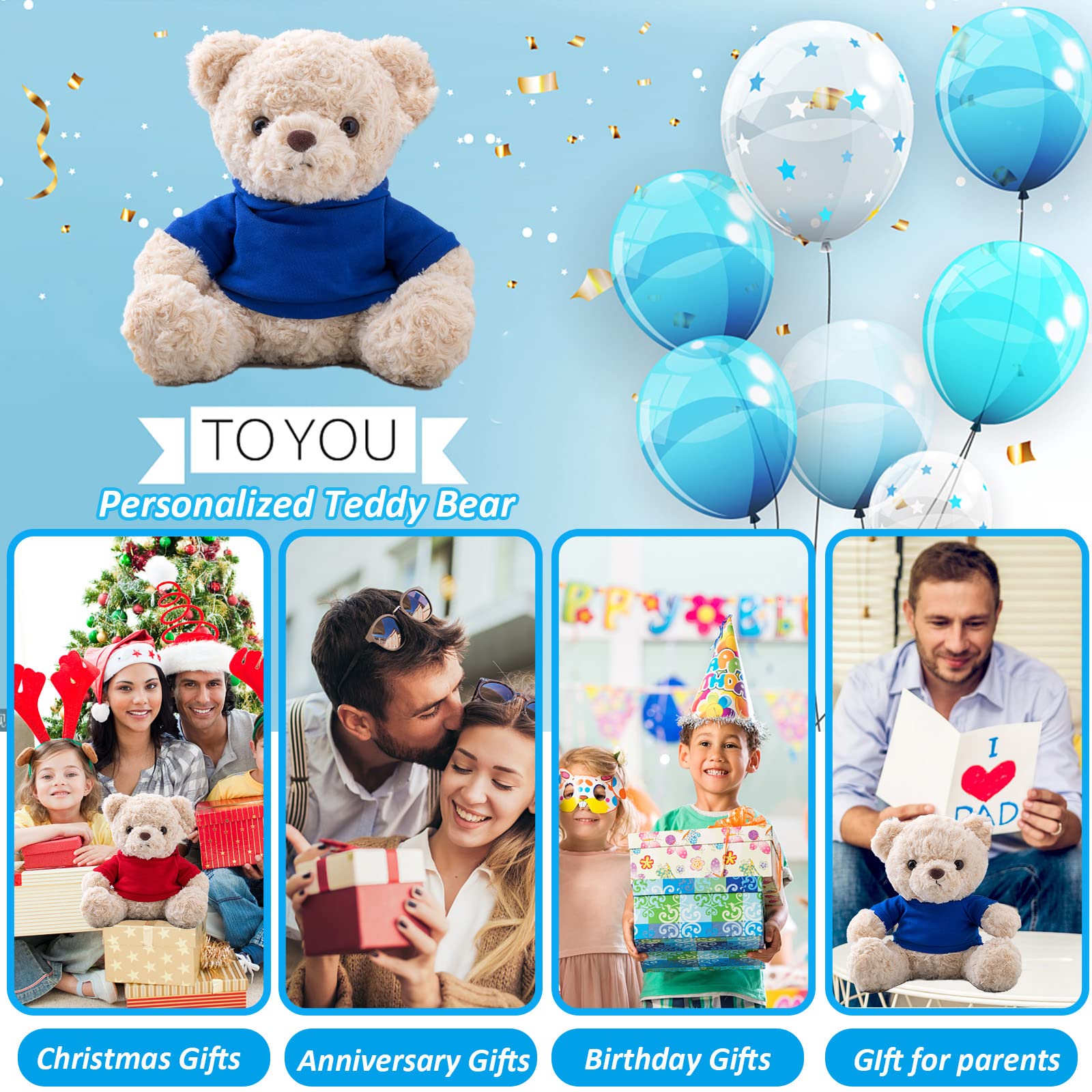 Custom Teddy Bear with Hoodie & Personalized Text - Unique Gift for Women, Men, Family & Friends - 10 Inch Blue Plush Bear for Christmas, Valentine's Day, Birthdays - Perfect for Anniversaries, Baby Showers & Romantic Surprises