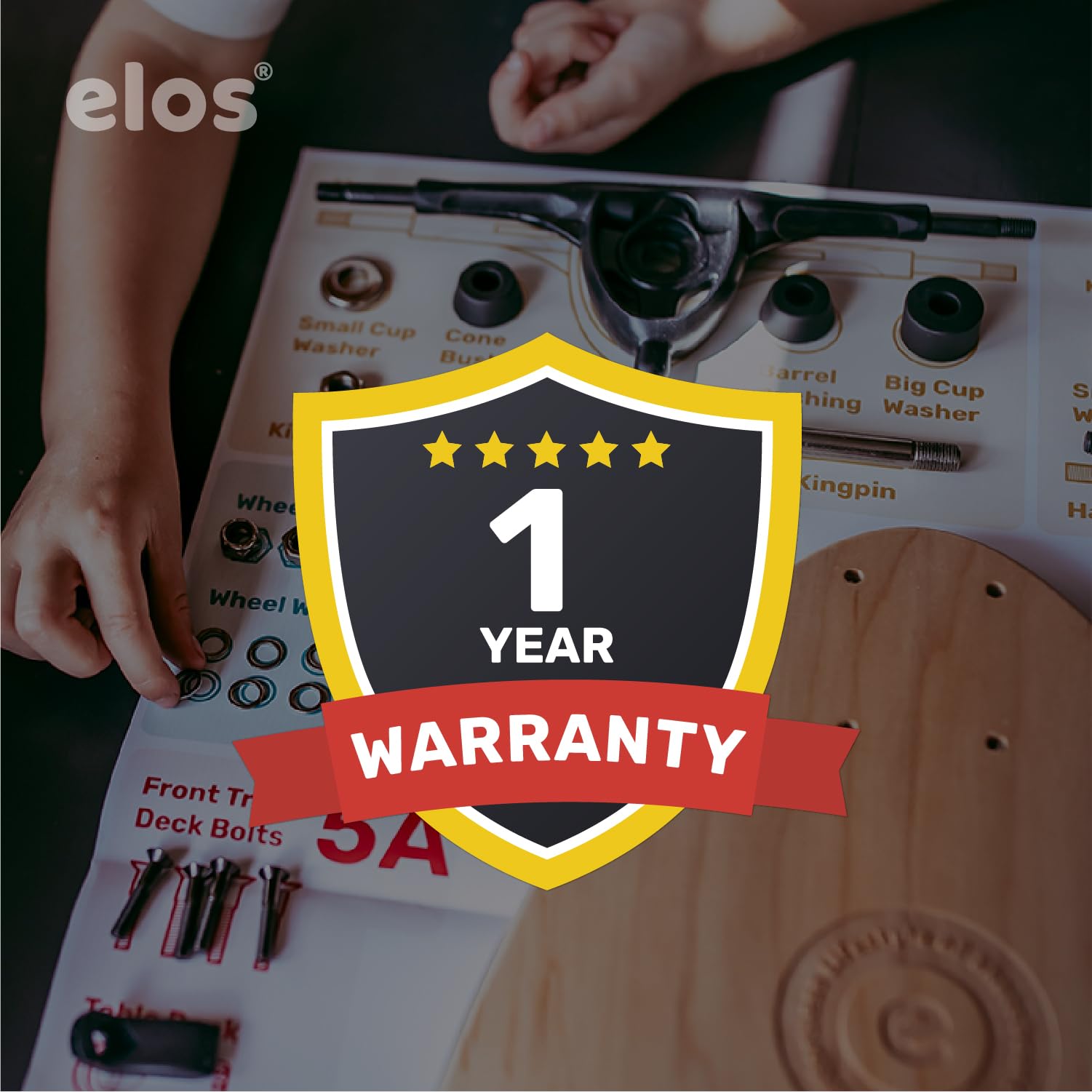 ELOS Skateboard Hardware Kit - Complete Skateboard Truck Mounting Set with Bearings, Bushings, Kingpin, Pivot Cups, Nuts & Bolts | Durable Skateboard Accessories & Replacement Parts for Smooth Riding & Tricks