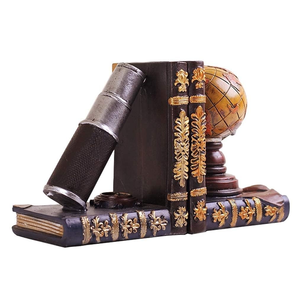 FLADO Vintage Astronomy Bookends - 6 Inch Decorative Globe & Telescope Resin Book Stoppers for Bookshelves | Perfect for Home Office, Library Decor & Gift Ideas