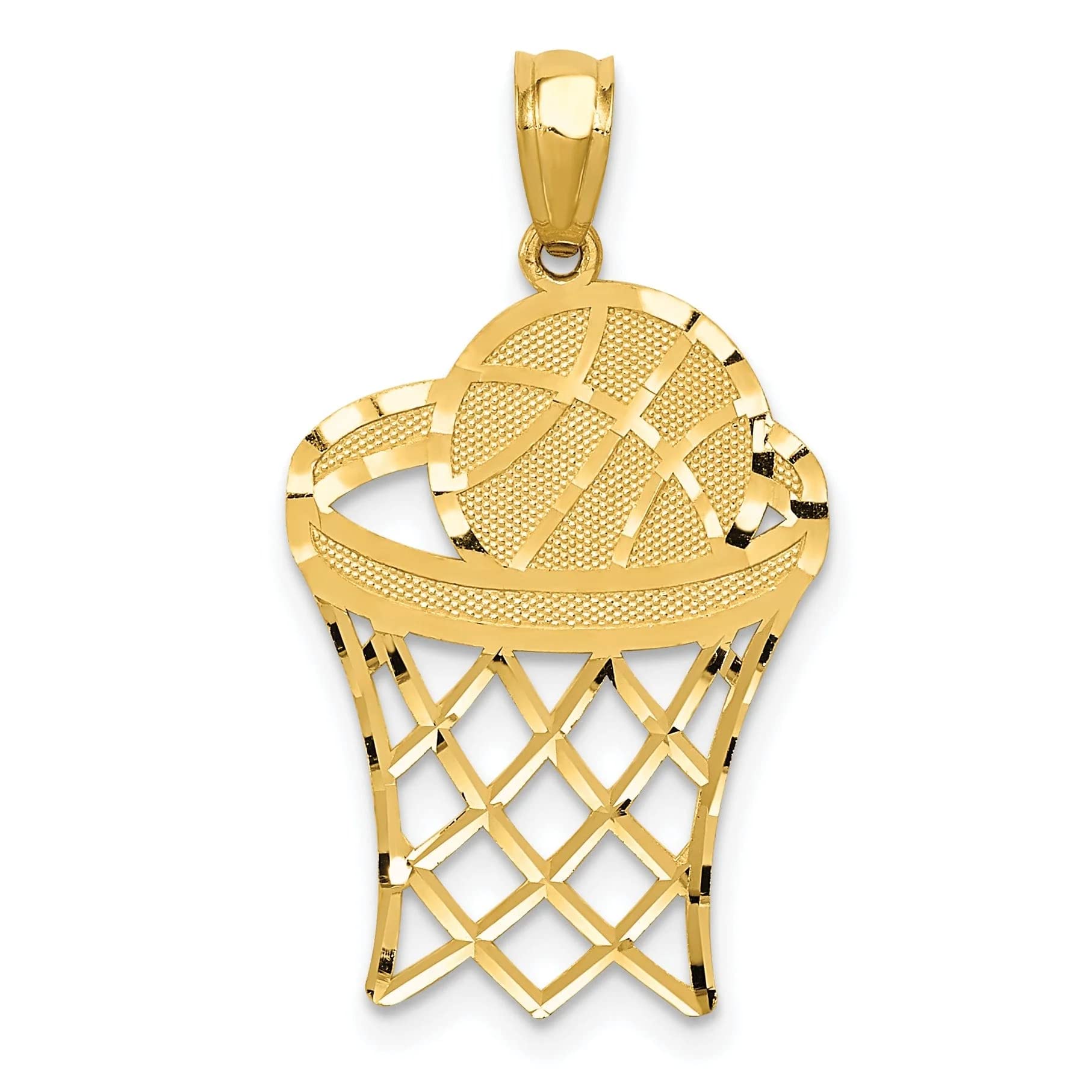 14K Yellow Gold Basketball in Net Charm Pendant - Elegant Jewelry Gift for Sports Lovers, Perfect for Necklace Layering & Everyday Wear