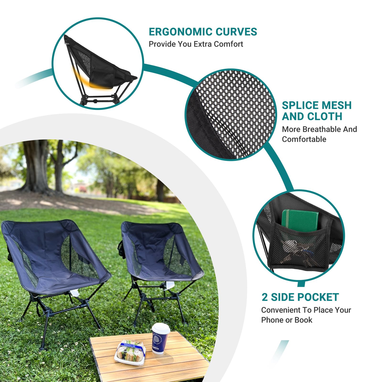 Ultralight Aluminum Camping Chair for Backpacking & Hiking - Compact Portable Folding Beach Chair with Anti-Sinking Feet - Perfect for Outdoor Adventures, Beach Trips, Picnics and Travel