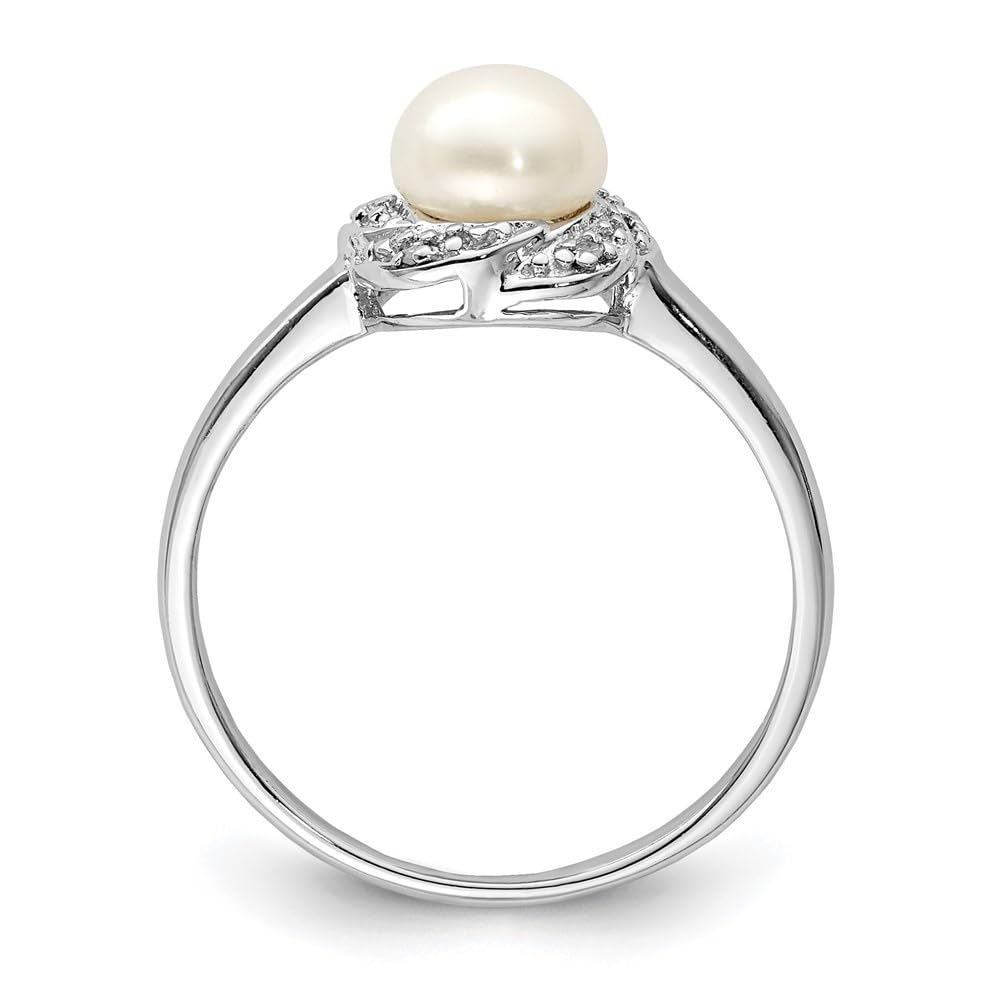 Diamond2Deal 925 Sterling Silver Button Pearl & 0.02ct Diamond Ring for Women - Elegant Bridal Jewelry, Anniversary Gift, Wedding Band, Party Accessory