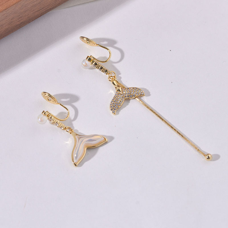 Whale Tail Ear Clips for Women - Petite Mermaid Style Stud Earrings HE0817 | Perfect for Beach Parties, Mermaid Themed Events & Everyday Wear