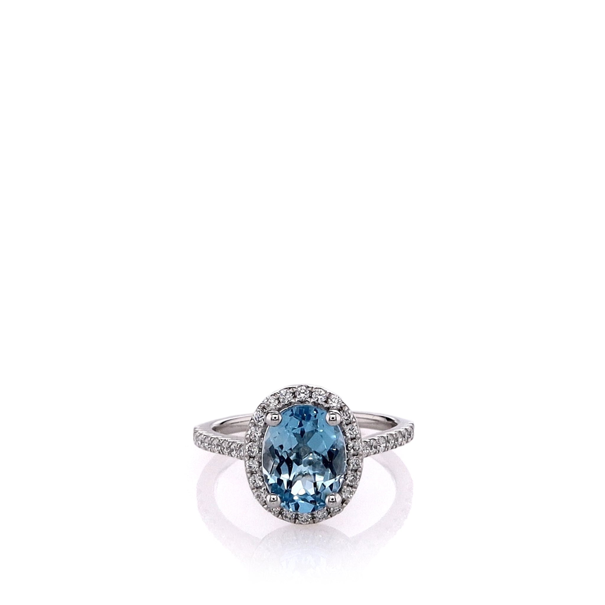 14K White Gold Oval Blue Topaz and Diamond Halo Ring for Women - Elegant Engagement, Wedding, Anniversary Gift - Perfect for Special Occasions & Everyday Luxury