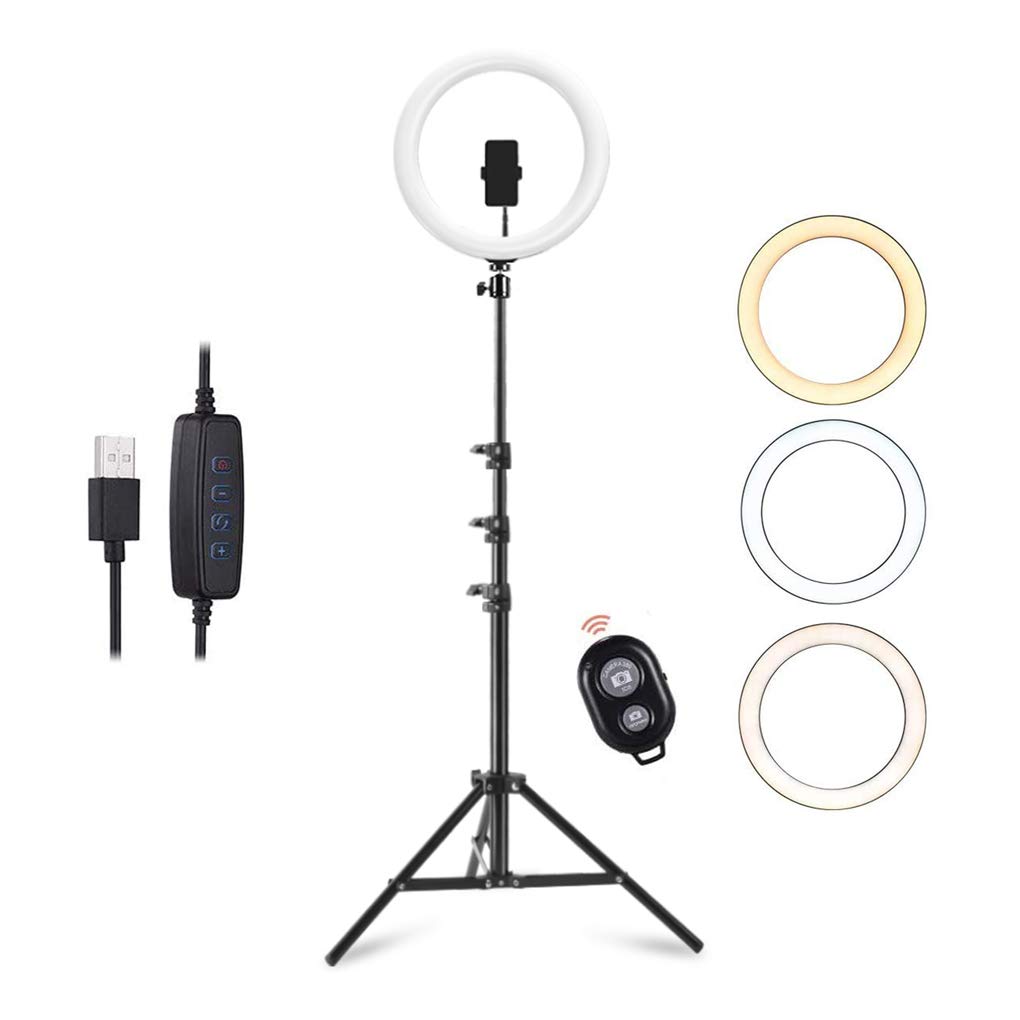 AOHMG 10-Inch Ring Light with Stand & Phone Holder - LED Selfie Light Kit with Remote Control for Live Streaming, Makeup, YouTube Videos, TikTok, Photography & Video Calls