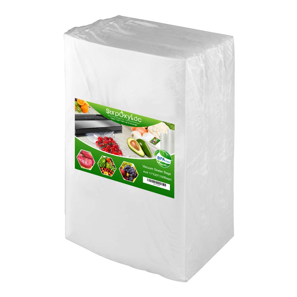SurpOxyLoc 4mil 100+ Gallon 11x20 Inch Heavy Duty Vacuum Sealer Bags - BPA Free, Commercial Grade, Sous Vide Safe, Pre-Cut Universal Design for Food Storage | Perfect for Freezing, Meal Prep & Long-Term Preservation