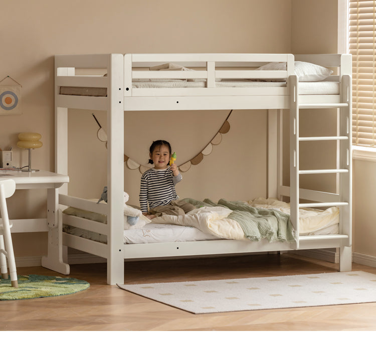 Solid Wood Bunk Bed - Beech & Birch Twin/Full Size - Space-Saving Kids & Guest Room Furniture for Small Bedrooms & Vacation Homes