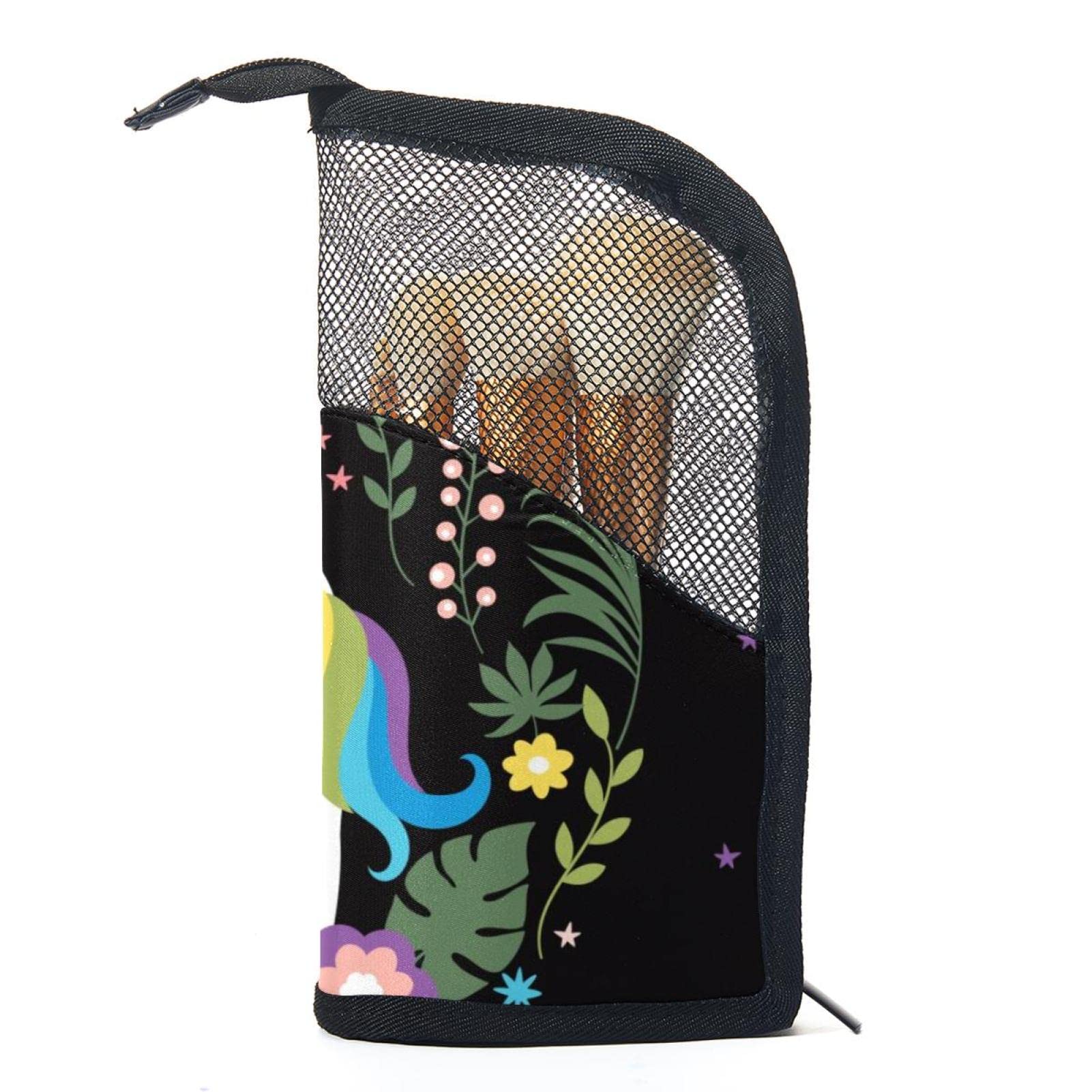 12-Piece Makeup Brush Organizer Bag with Unicorn Cloud Moon Design - Portable Cosmetic Brush Holder Case for Travel & Home Storage