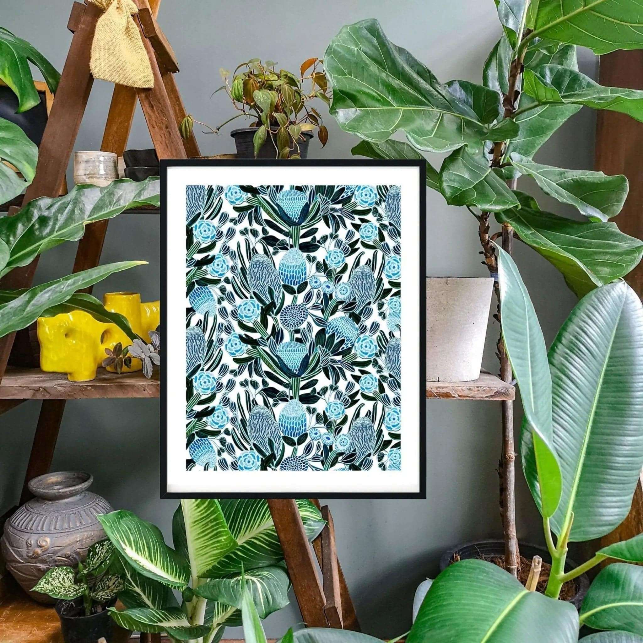 Blue Banksia Botanical Wall Art Print - Australian Floral Decor for Living Room, Bedroom & Office - Perfect for Home & Office Decor