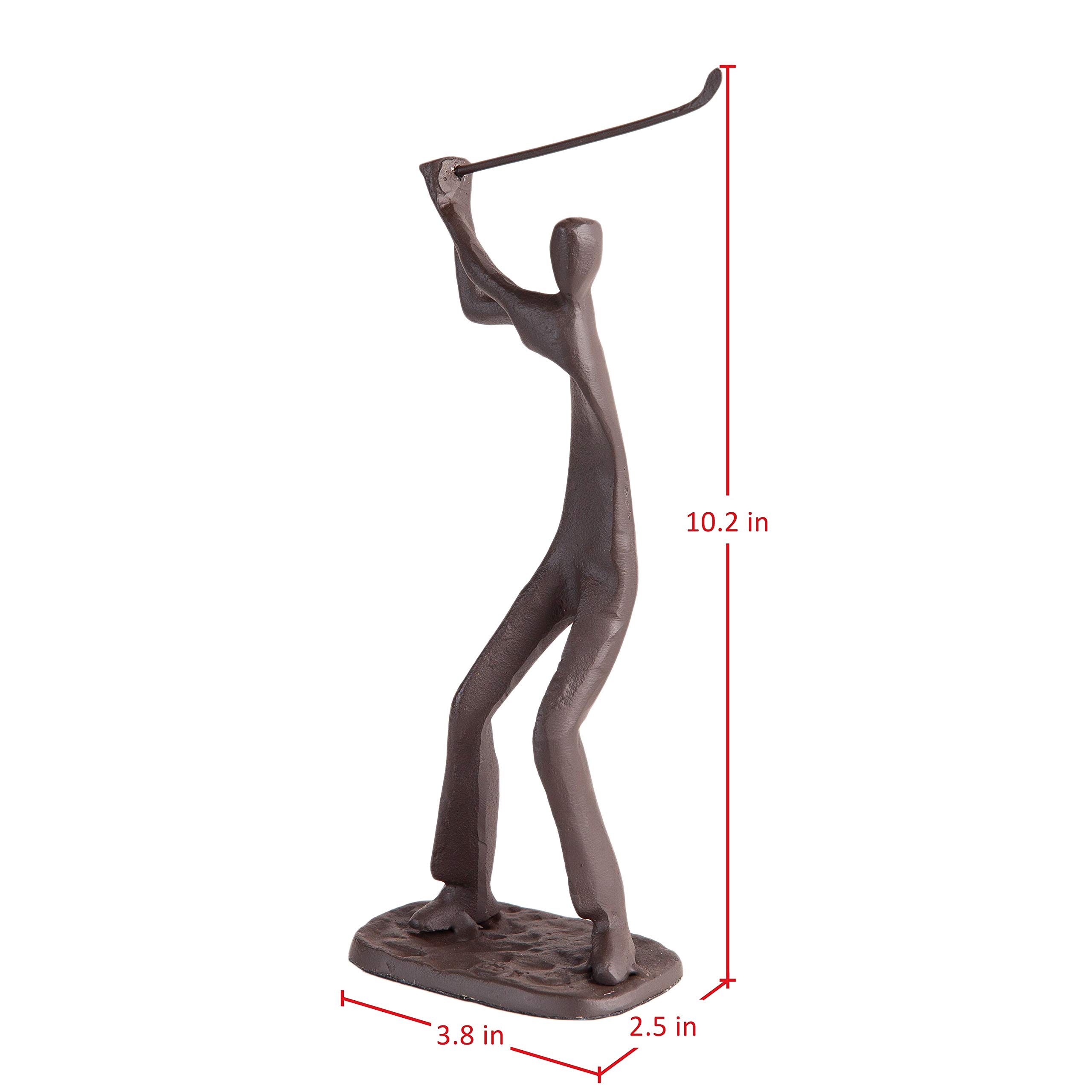 Golfer Cast Iron Sculpture - Brown Sports Bronze Finish Statue for Home & Office Decor, Golf Lover Gift Idea