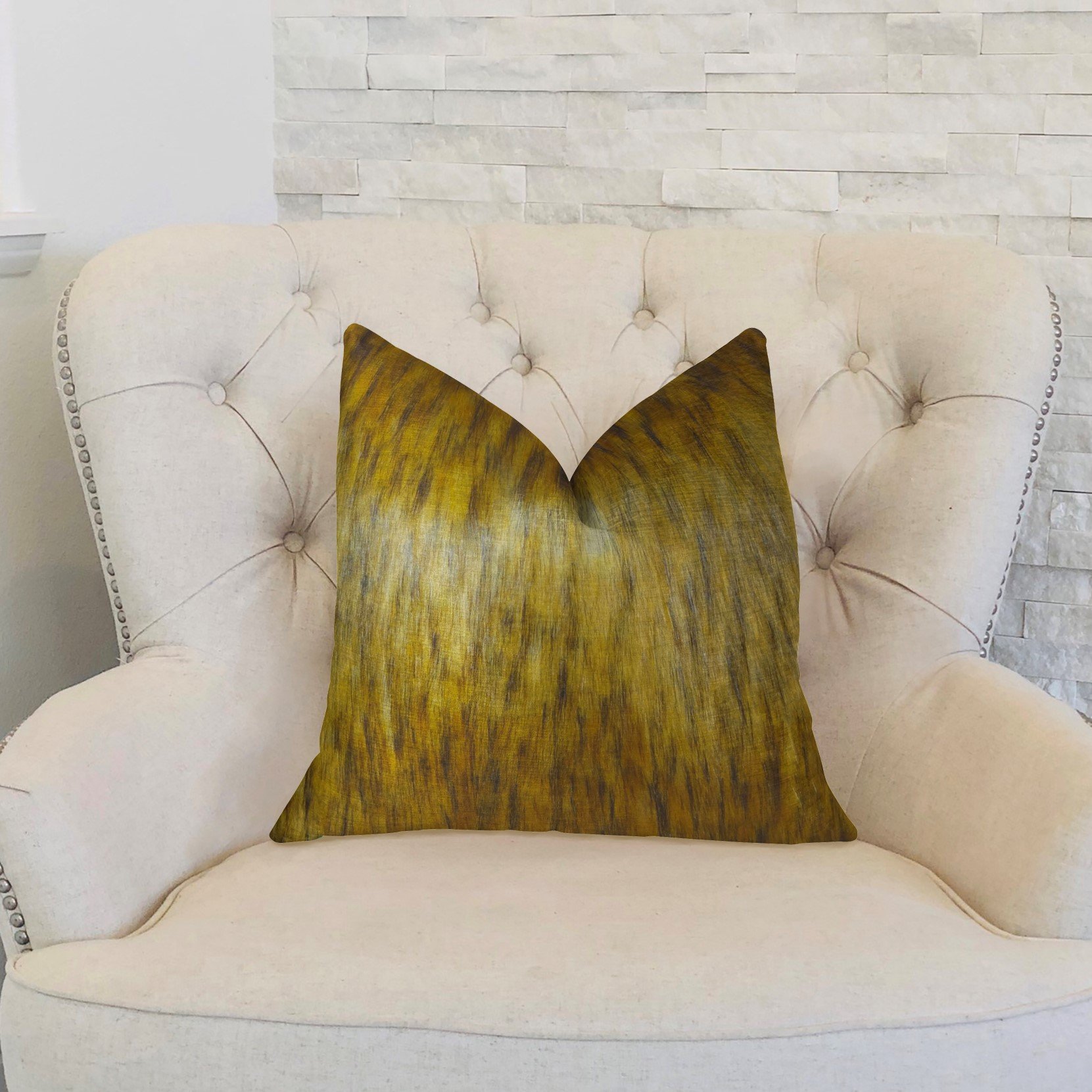 Plutus Golden Spirit Wolf Luxury Handmade Pillow - Light & Dark Brown - 20