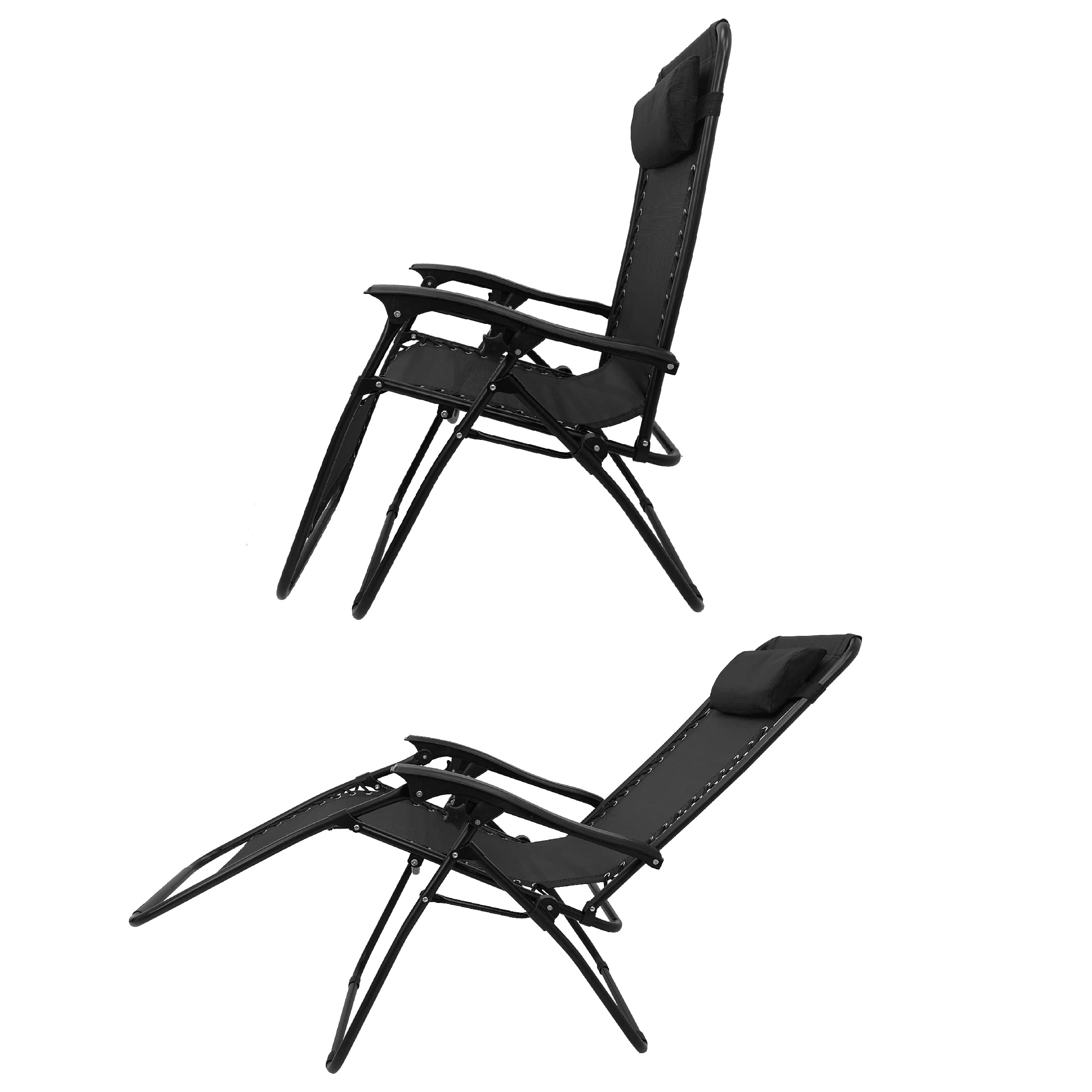 EasyGo Zero Gravity Lounge Chair with Cup Holder - Adjustable Reclining Outdoor Folding Chair for Patio, Deck, Beach & Backyard (2-Pack, Black) - Perfect for Sunbathing, Poolside Relaxation & Outdoor Dining