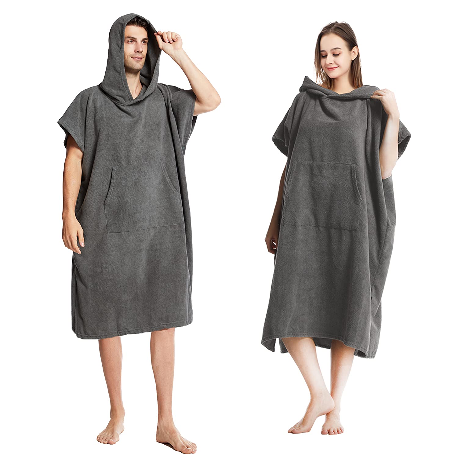 Quick Dry Microfiber Surf Poncho Changing Robe with Hood & Pocket - Waterproof Swim Changing Towel for Beach, Pool, Surfing - One Size Fits All for Men & Women