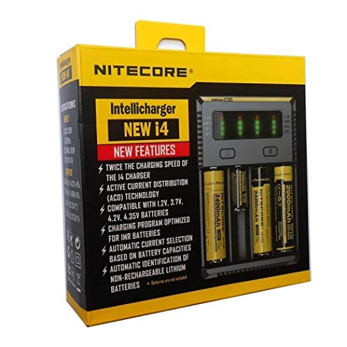 NITECORE NEW i4 Smart Battery Charger for Li-ion, Ni-MH, AA, AAA, 18650, 16340, 26650 Rechargeable Batteries with Vimbuy Storage Case - Perfect for Home, Office, and Travel Use