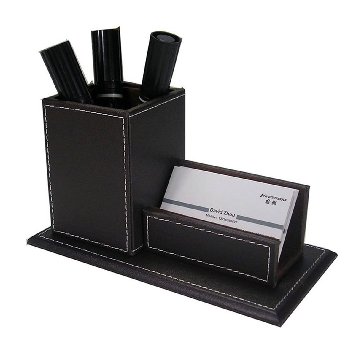 KINGFOM 8-Piece PU Leather Desk Organizer Set - Magazine File Holder, Stackable Paper Tray with Drawer for Home, Office & School (Brown) - Perfect for Organizing Documents, Stationery & Office Supplies