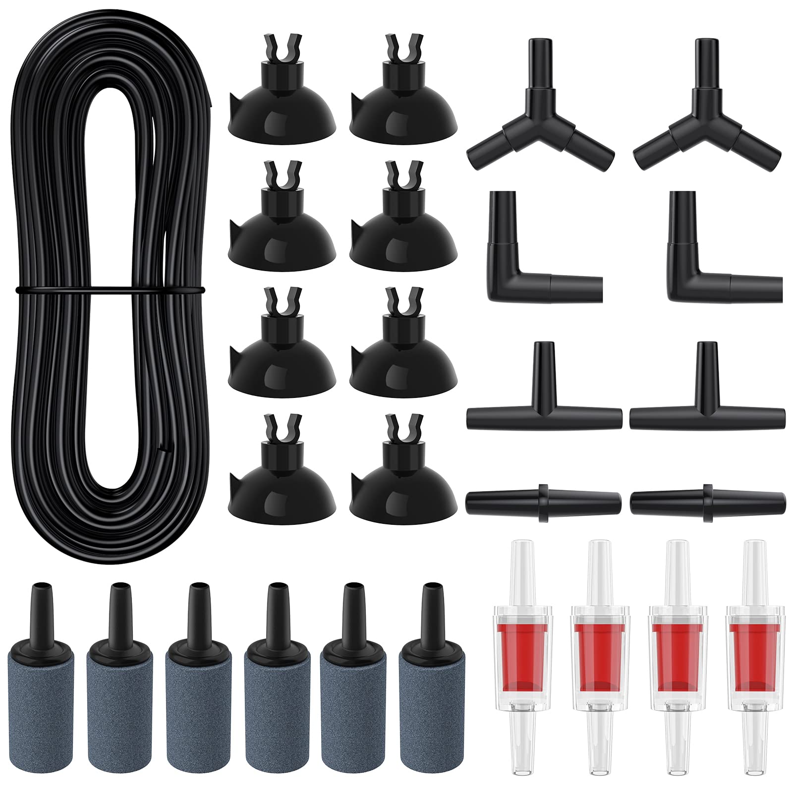 Pawfly 25ft Airline Tubing Kit - Aquarium Air Pump Accessories Set with Suction Cups, Connectors & Check Valves for Fish Tank Aeration | Perfect for Freshwater & Saltwater Tanks, Hydroponics & Pond Systems