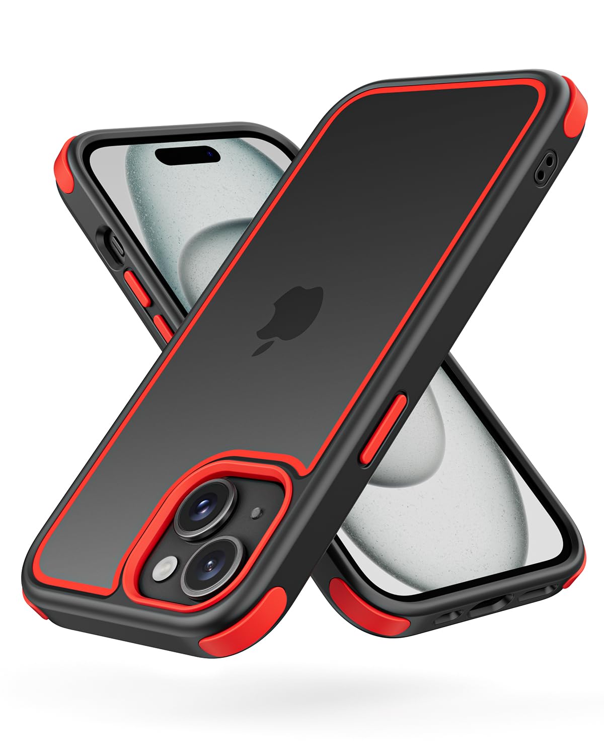 Premium Shockproof iPhone 15 Case - Crystal Clear Anti-Yellowing Hard PC Back & Soft Silicone TPU Bumper (Black/Red) - Drop Protection & Scratch Resistance for Everyday Use, Travel & Outdoor Activities