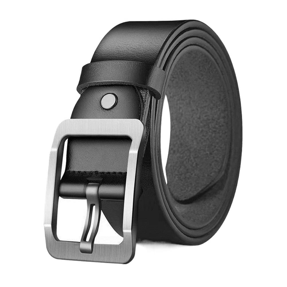 Premium Genuine Leather Men's Belt with Pin Buckle - Stylish Black Dress & Jeans Belt for Men - Perfect for Office, Casual Wear & Everyday Use