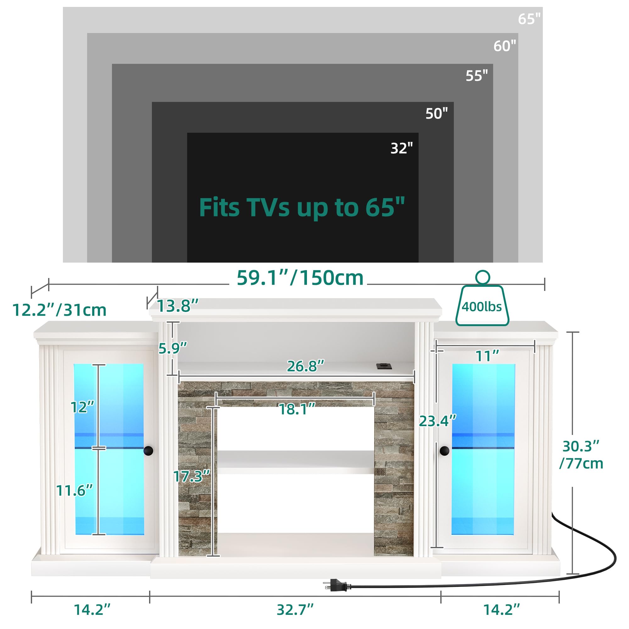YITAHOME 65 Inch TV Stand - Modern Entertainment Center with Power Outlet, LED Lights & Adjustable Shelves - Glass Door Media Console Cabinet for Living Room (59 Inch) - Perfect for Home Theater Setup & Stylish Living Room Decor