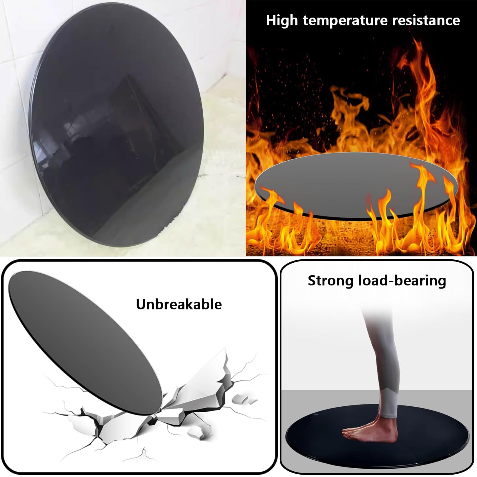 38cm-100cm Round Black Tempered Glass Table Top - Durable Replacement for Dining, Coffee, Side Tables - Perfect for Patio, Living Room & Office Decor (68cm/27inch)