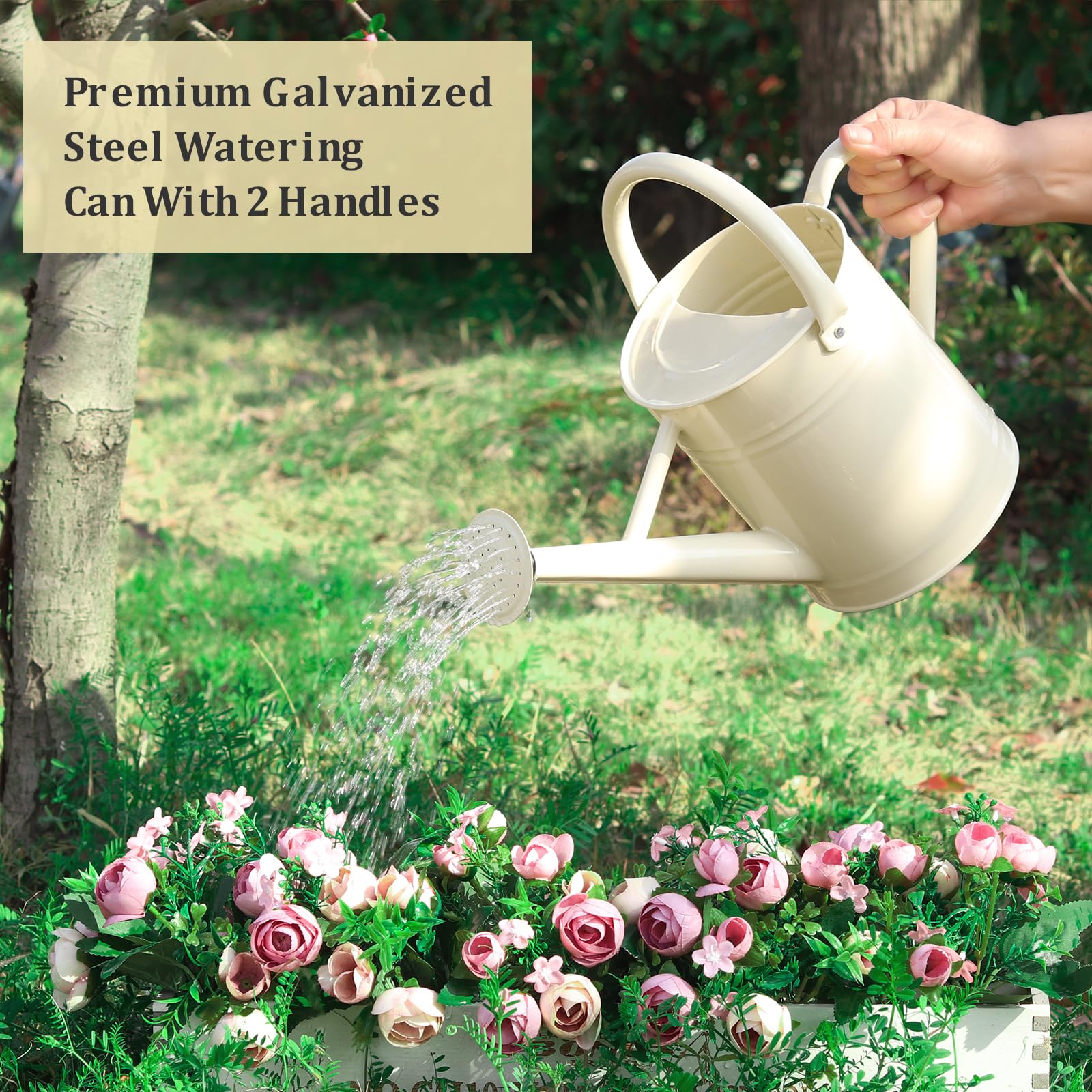 1 Gallon Metal Watering Can for Indoor & Outdoor Plants - Removable Spout, Galvanized Steel Garden Water Pot (Cream White) - Perfect for Flowers, Houseplants, and Garden Irrigation