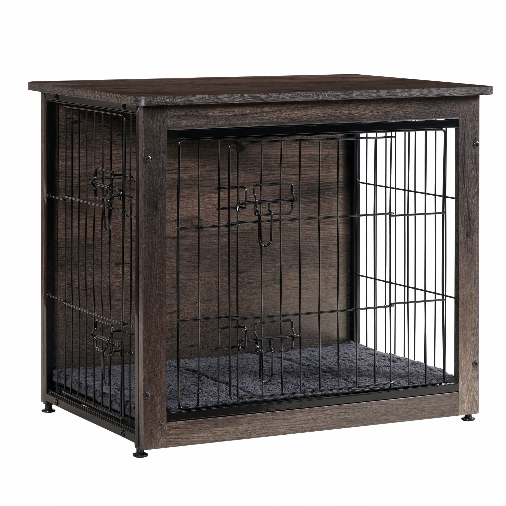 DWANTON Wooden Dog Crate Furniture with Removable Cushion - Indoor Pet Kennel Table with Double Doors - Small/Medium/Large/XL Size (27.2
