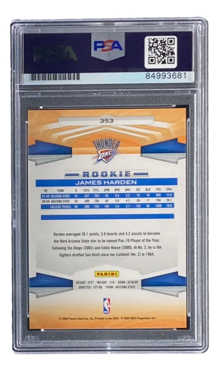 James Harden Signed 2009 Panini #353 Rookie Card PSA/DNA Gem MT 10 - Authentic Basketball Memorabilia for Collectors & Sports Fans - Perfect for Display, Investment & Gifting