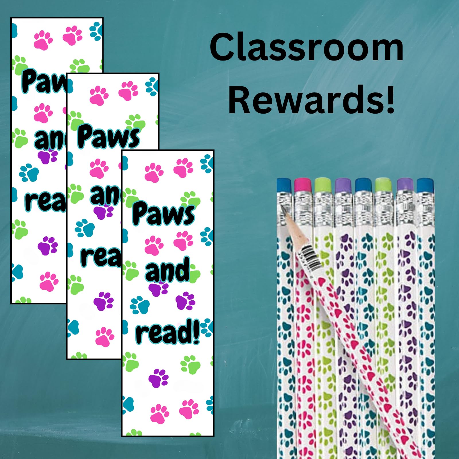 Bulk Reading Bookmarks with Paw Print Pencils - 24 Sets (48 Pieces) for Students, Teachers & Classroom Awards - Perfect for School Supplies, Reading Incentives & Teacher Appreciation Gifts