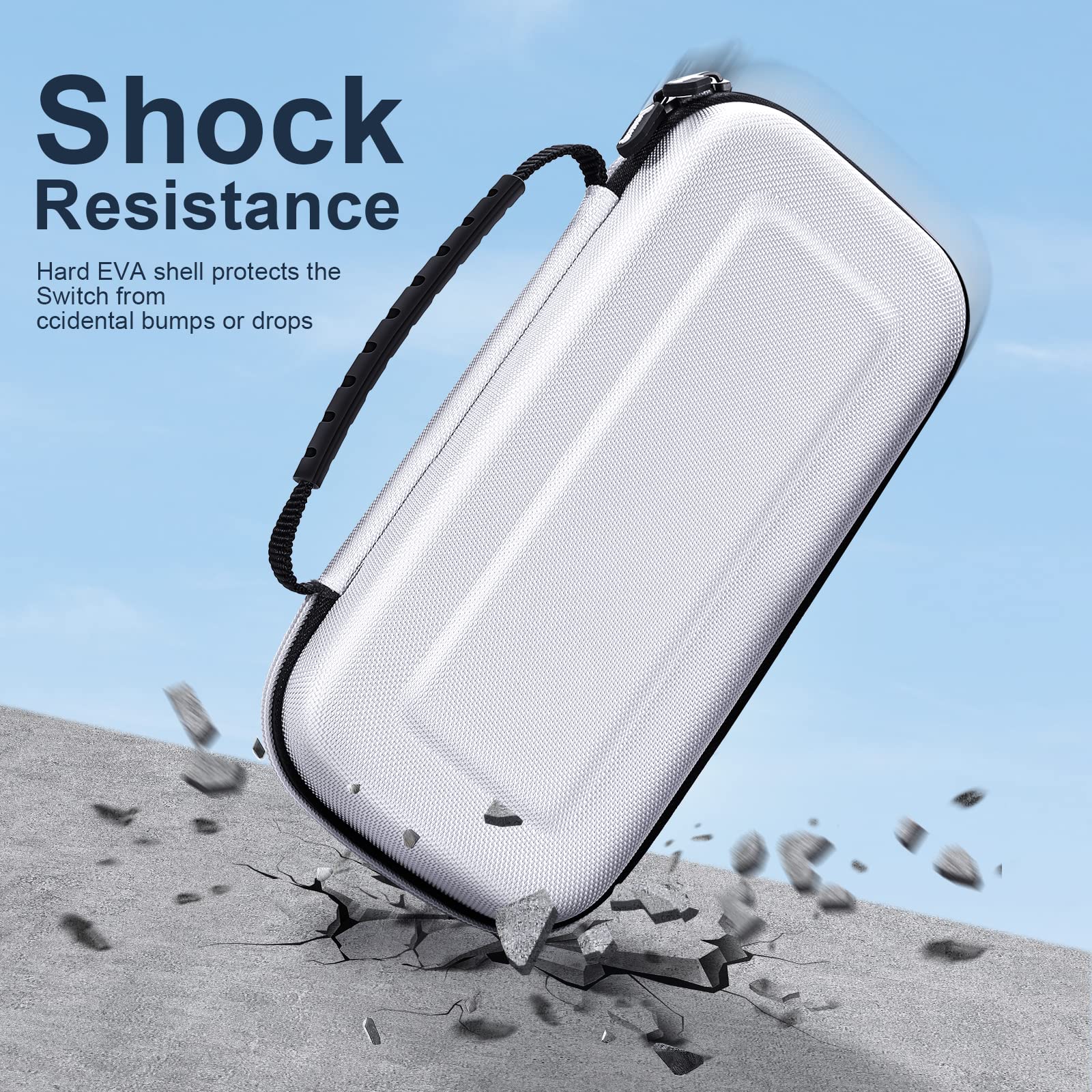Benazcap Hard Shell Travel Carrying Case for Nintendo Switch & Switch OLED - Protective Storage Pouch with 10 Game Slots | Shockproof Design for Console & Accessories | Perfect for Travel, Commuting & Gaming On-The-Go (White)