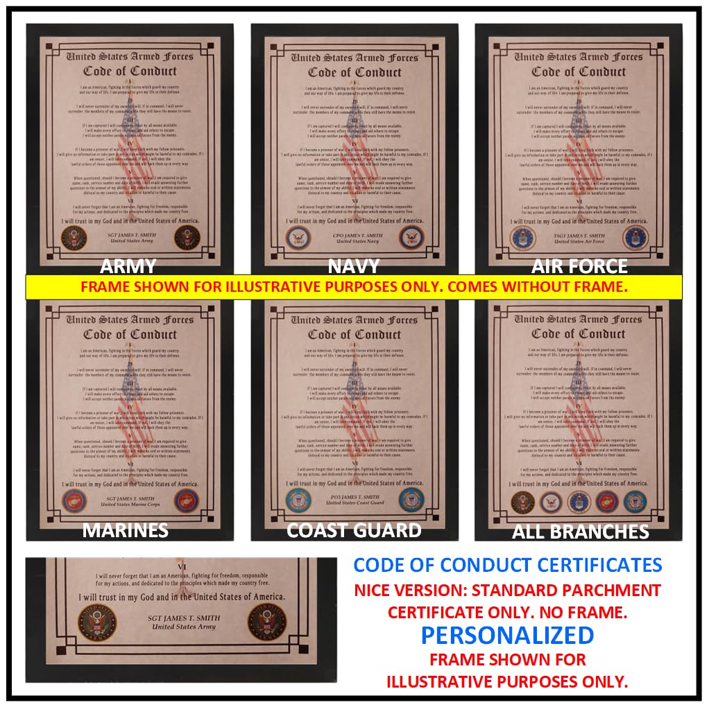 Personalized US Military Code of Conduct Plaque - All Branches - Junk and Disorderly AZ Nice or Better - Perfect for Home Office, Military Gifts & Veterans Day Decor
