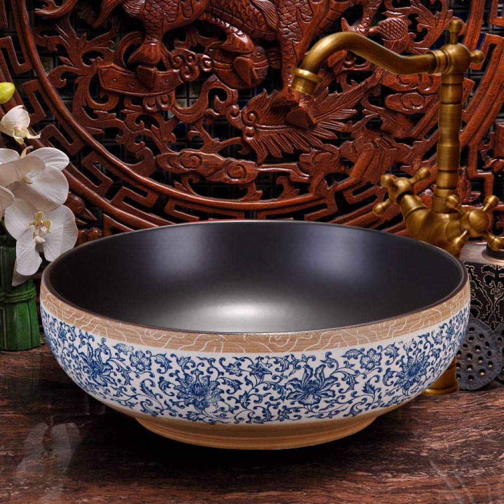 ROLTIN Ceramic Countertop Basin Sink - Antique Art Wash Basin for Bathroom Vanity, Above Counter Vessel Sink - Perfect for Modern & Vintage Bathroom Decor, Farmhouse Style Homes, and Spa Retreats