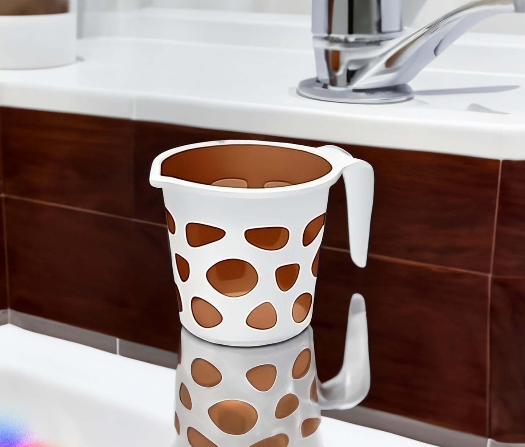 Premium BPA-Free Plastic Bath Mug - 50oz Brown Designer Bathroom Accessory for Camping, Travel & Home Use - Durable Water Cup for Shower, Outdoor & Daily Hydration