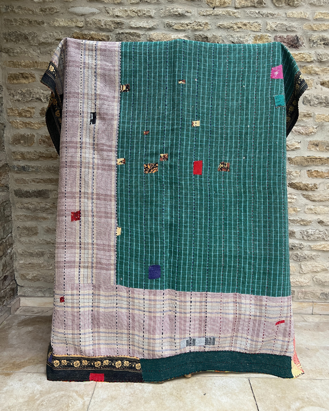 Premium Heavyweight Kantha Quilt No. 211 - Handmade Cotton Patchwork Bedspread for Cozy Home Decor, Winter Warmth & Boho Chic Style | Perfect for Bedroom, Living Room & Guest House