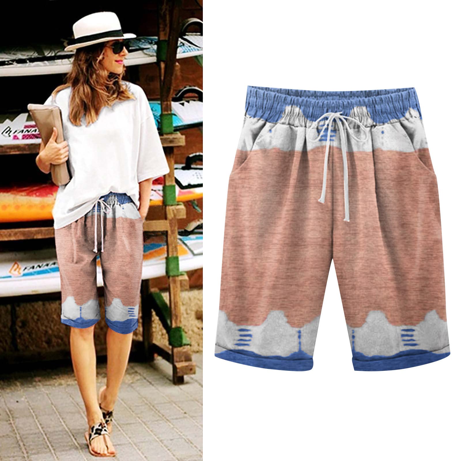 Women's High Waisted Bermuda Shorts with Pockets - Athletic & Casual Wear
