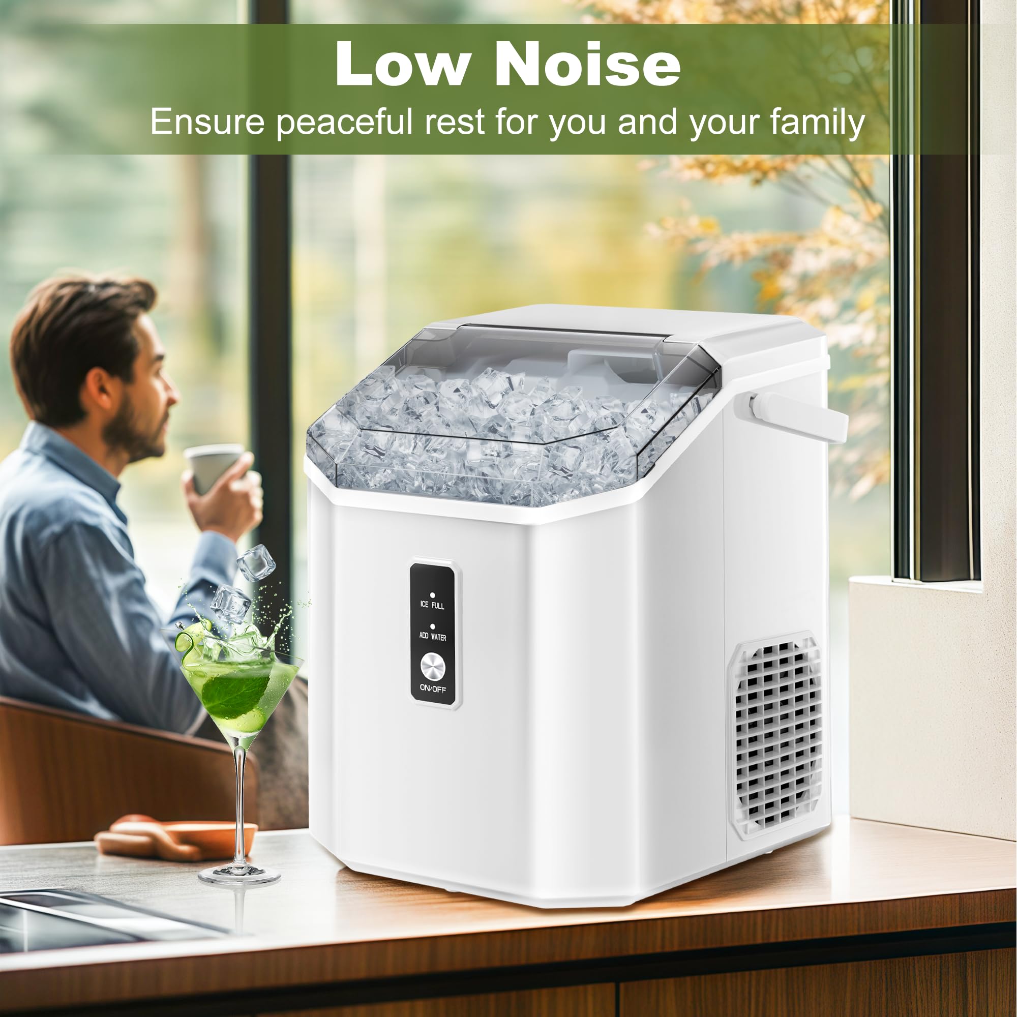 NicBex Countertop Nugget Ice Maker - 34Lbs/24H Self-Cleaning Portable Ice Machine with One-Button Operation | Perfect for Kitchen, Bar, Office, Party & Outdoor Entertaining | White