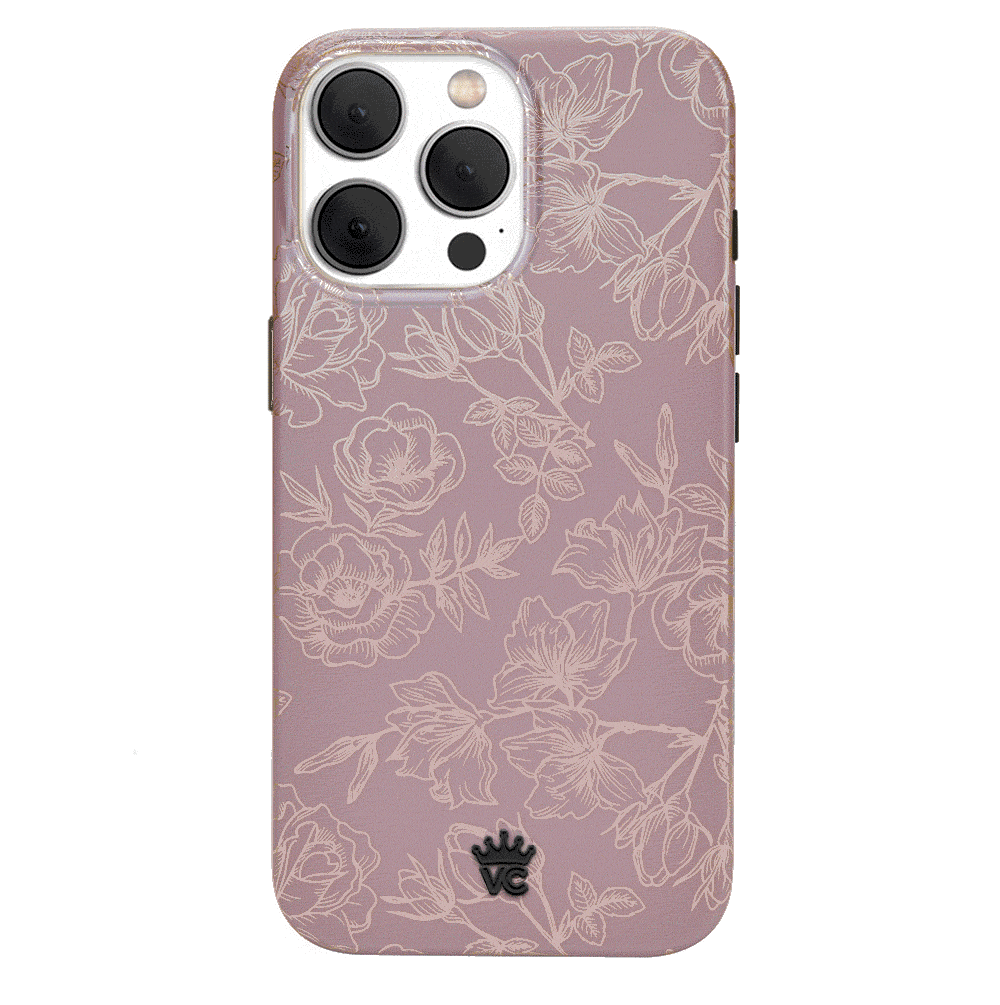 Dusty Rose Chrome Floral iPhone Case - Elegant Protective Cover for iPhone 13/14/15 Pro Max - Perfect for Everyday Use, Travel & Gift Giving