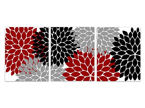 Red Black and Grey Flower Burst Wall Art - Modern Home Decor Canvas Painting for Living Room, Bedroom & Office | Abstract Floral Print for Stylish Interior Design