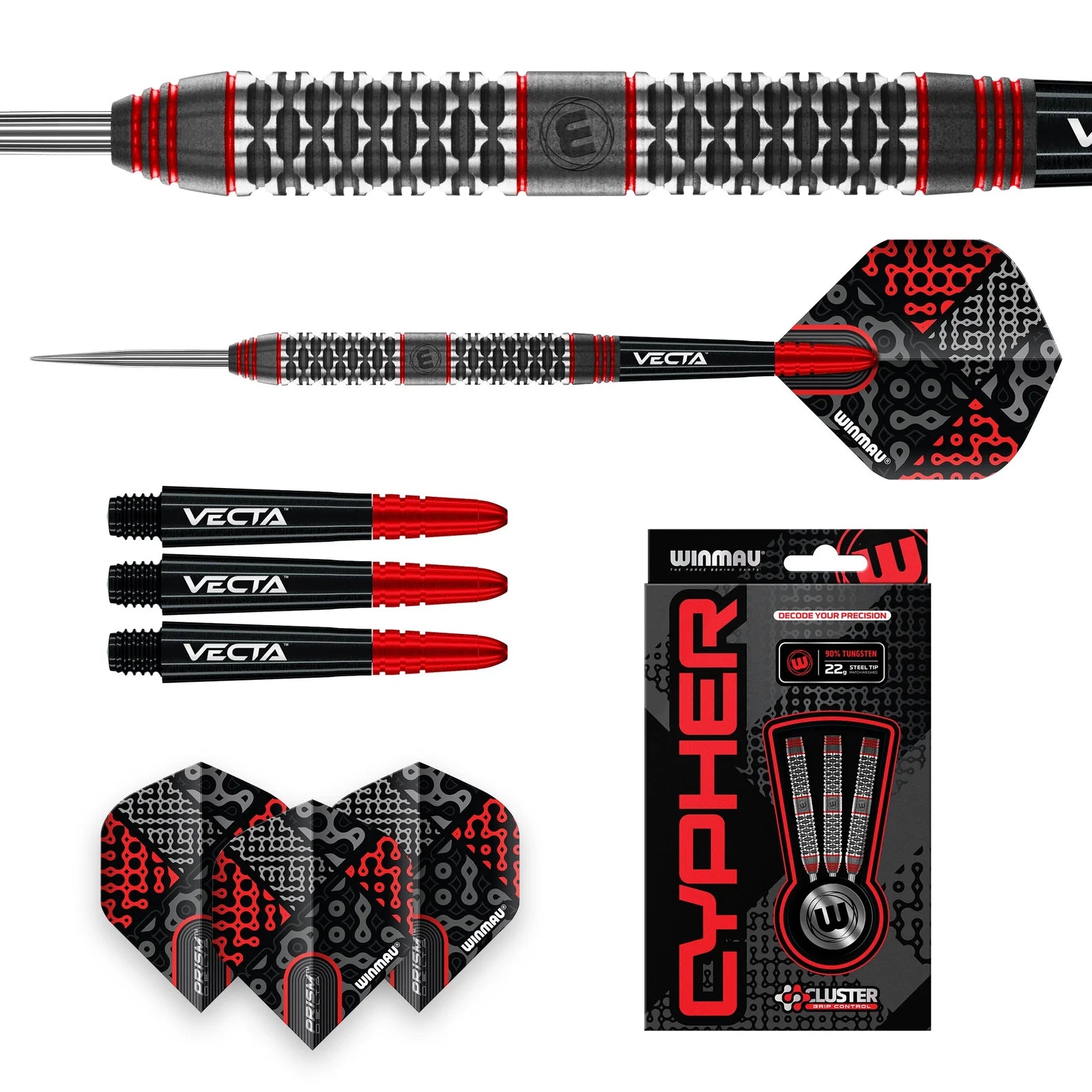 WINMAU Cypher Darts - 90% Tungsten Steel Tip Darts 26g for Professional Players - Perfect for Dartboard Games, Bars, and Home Entertainment