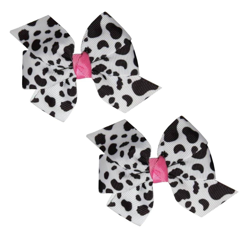 WD2U Baby Girls 2-Piece Farm Girl Holstein Cow Hair Bows with Alligator Clips - Pink 3