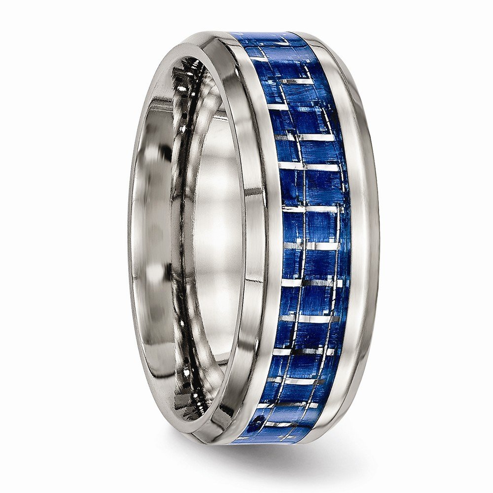 Premium Solid Titanium Men's Wedding Band Ring with Blue/White Carbon Fiber Inlay - Comfort-Fit Design for Everyday Wear & Special Occasions