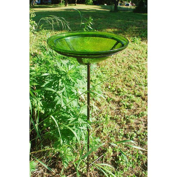 Fern Green Crackle Glass Birdbath Bowl for Garden Decor - Handmade Outdoor Bird Feeder with Crackled Texture, Perfect for Attracting Birds to Your Backyard or Patio