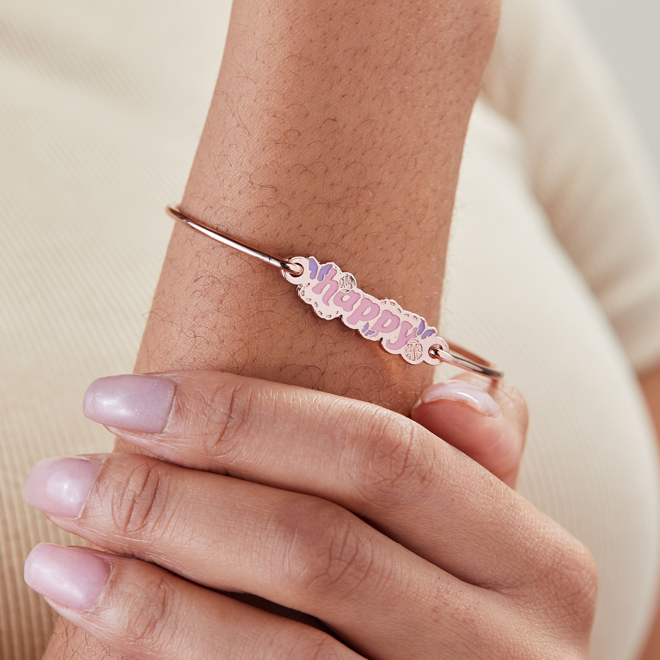 Happy Inline Bangle Bracelet - Elegant Adjustable Silver Jewelry for Women | Perfect for Parties, Weddings & Everyday Wear