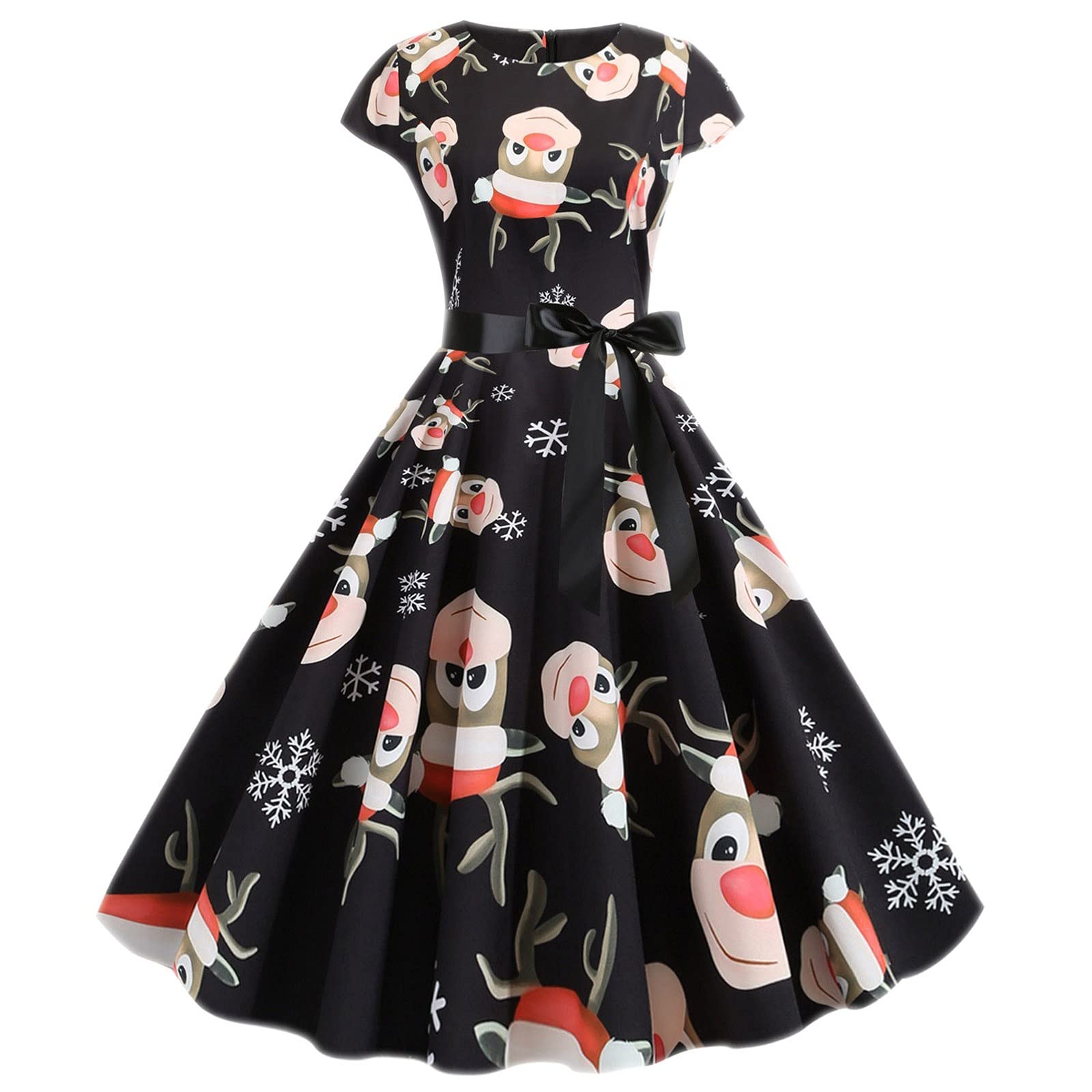 JIANGZHo Women's Christmas Party Dresses - Sleeveless Cocktail Dress with Bright Colorful Ugly Christmas Sweater Print | Perfect for Holiday Parties, Office Celebrations & Festive Gatherings