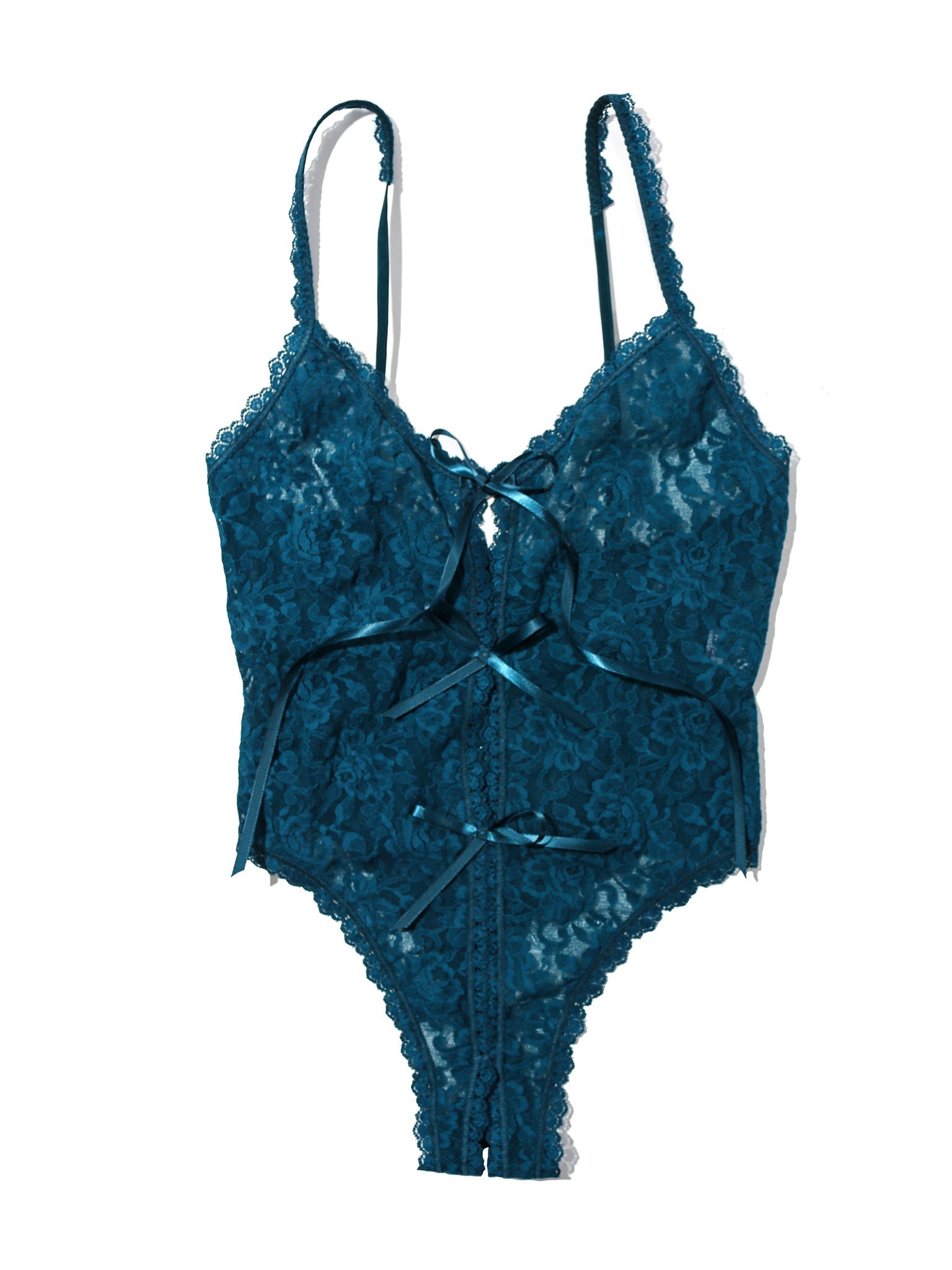 Oh Signature Lace Crotchless Teddy Lingerie for Women - Sexy Open-Crotch Bodysuit for Valentines Day & Romantic Nights - Plus Size Available