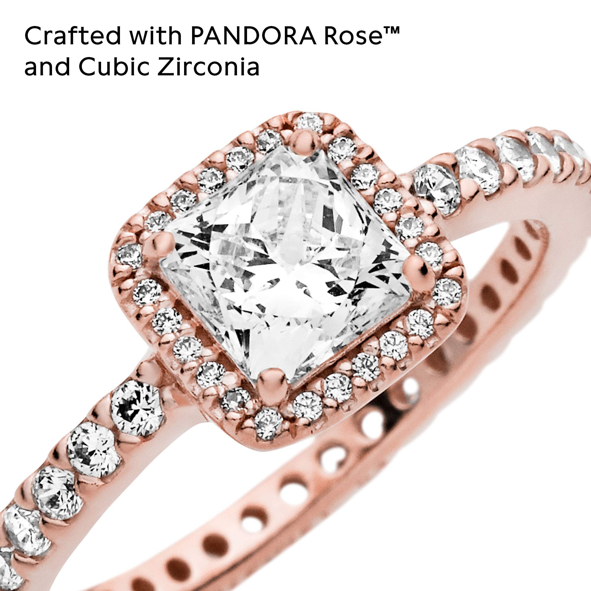 PANDORA Rose Gold Square Sparkle Halo Cubic Zirconia Ring for Women - Elegant Wedding, Anniversary & Evening Party Jewelry Gift