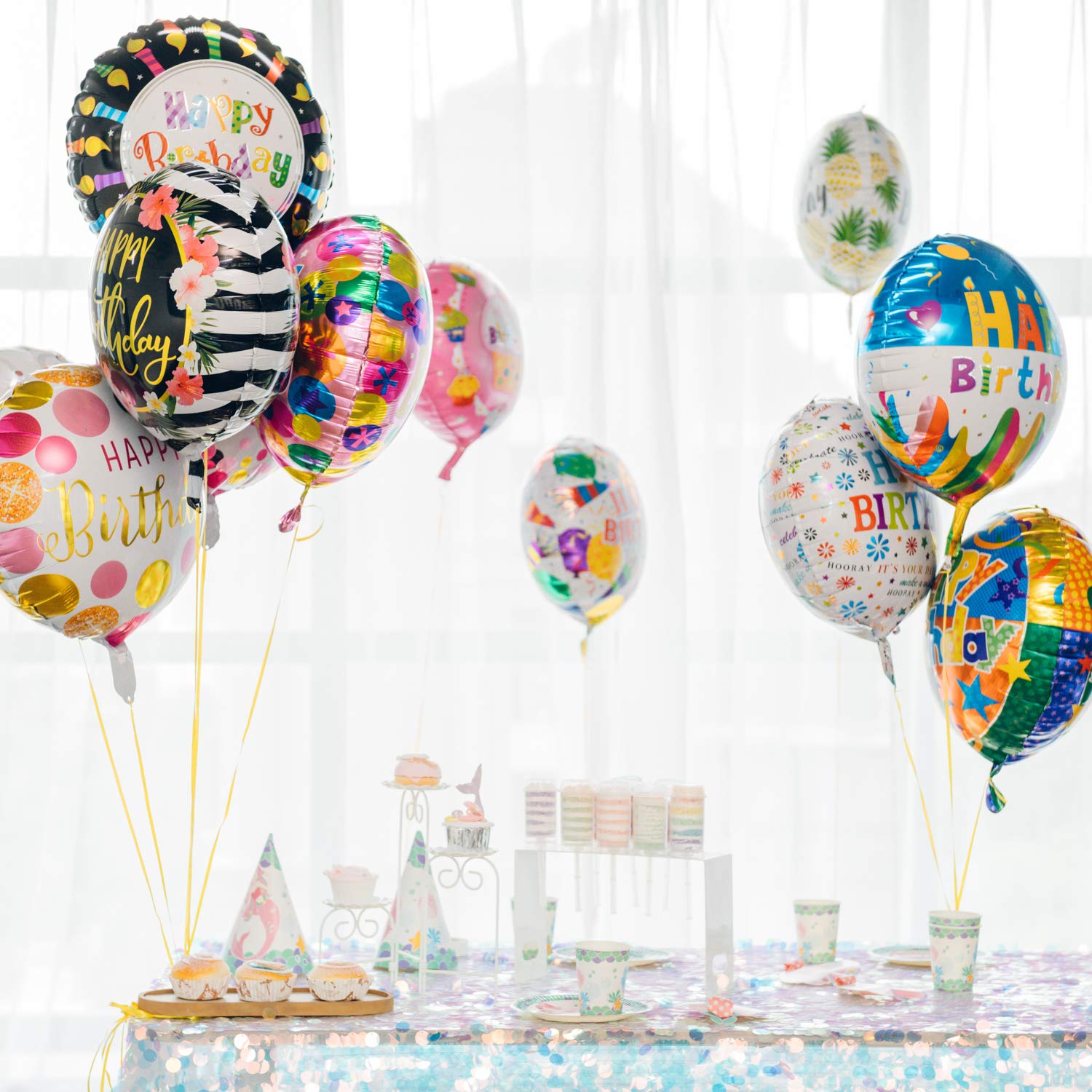 50-Pack Happy Birthday Aluminum Foil Balloons - 18 Inch Round Helium Floating Mylar Balloons for Party Decorations, Birthday Celebrations, Baby Showers & Special Events
