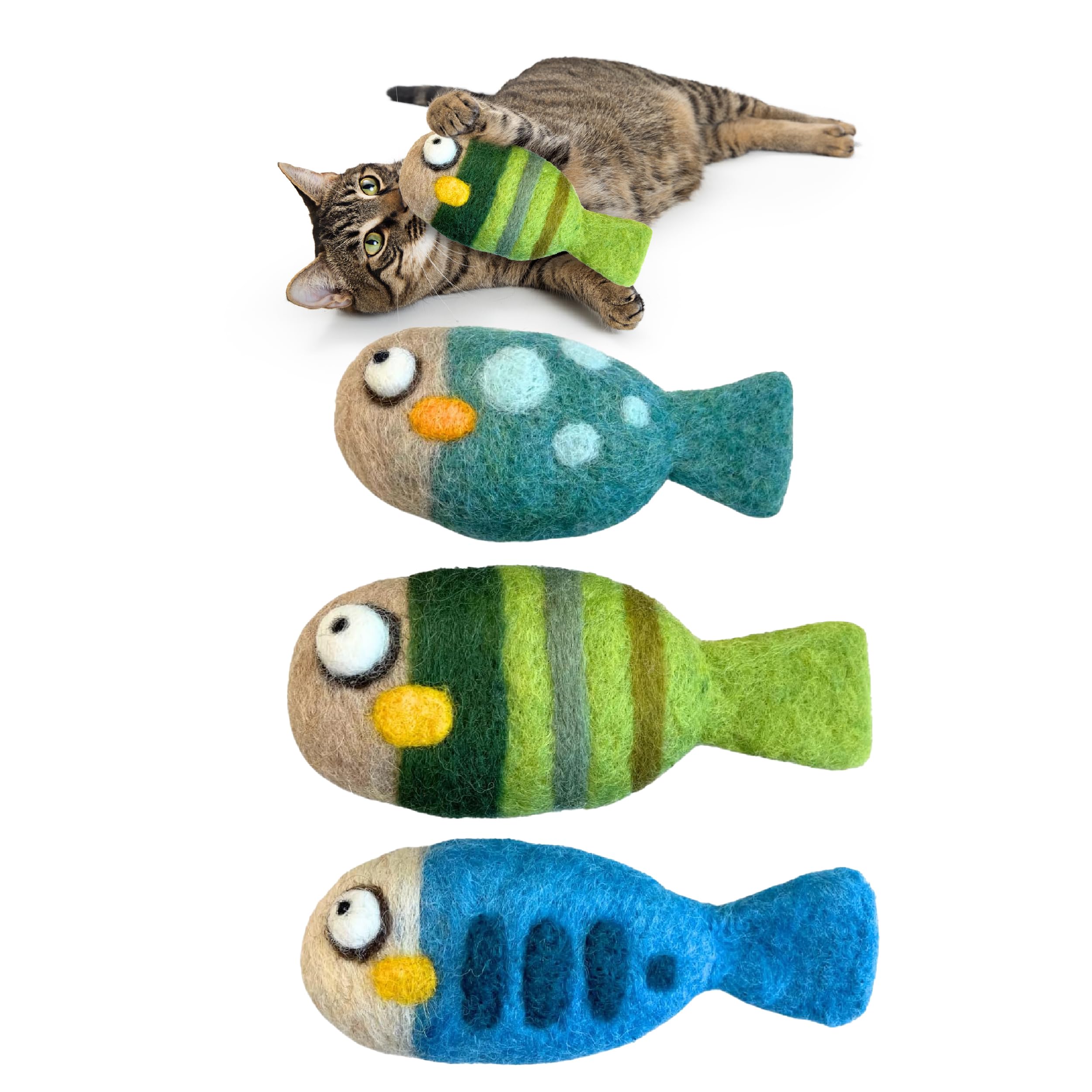 Woolbuddy Cat Toys - 3-Piece Interactive Fish Set for Indoor Cats, No Catnip Needed, Soft & Safe for Teeth & Paws, Kitten Enrichment Toys - Perfect for Playtime, Training & Boredom Relief