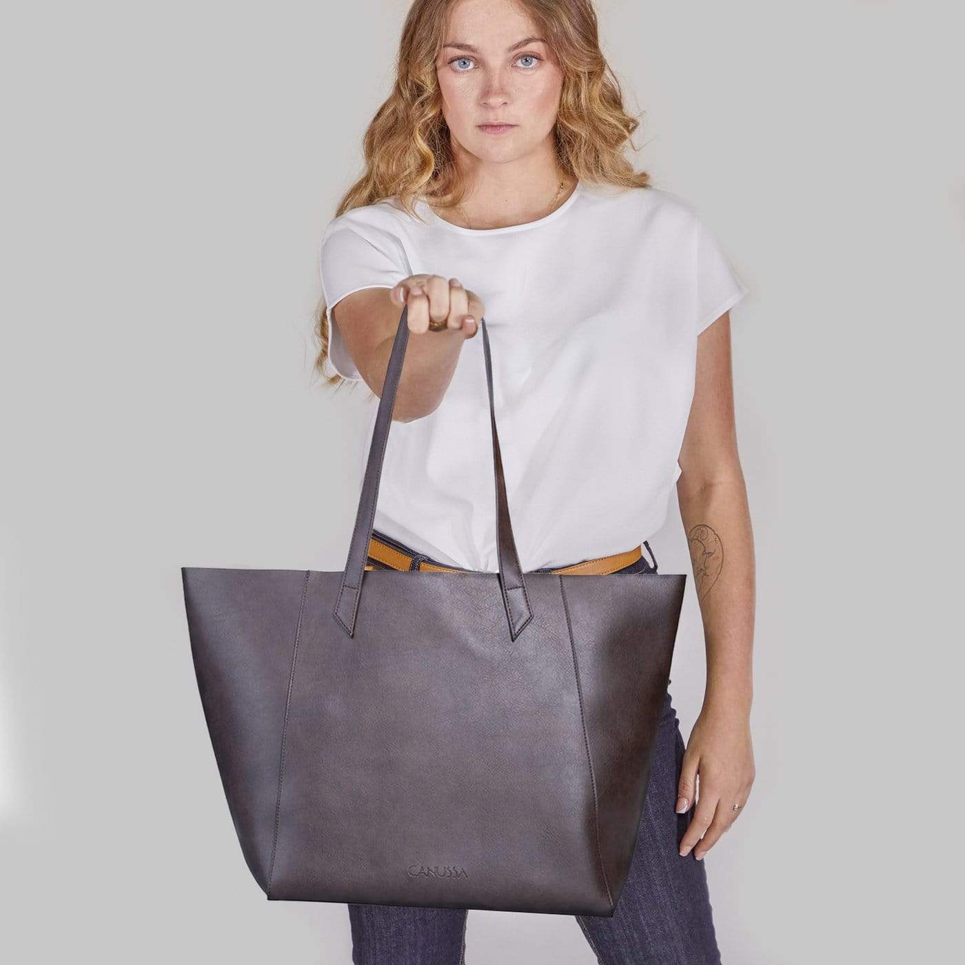 Totissimo Foldable Vegan Leather Tote Bag for Women - Eco-Friendly Brown Handbag for Work, Travel & Shopping | Lightweight & Spacious Purse