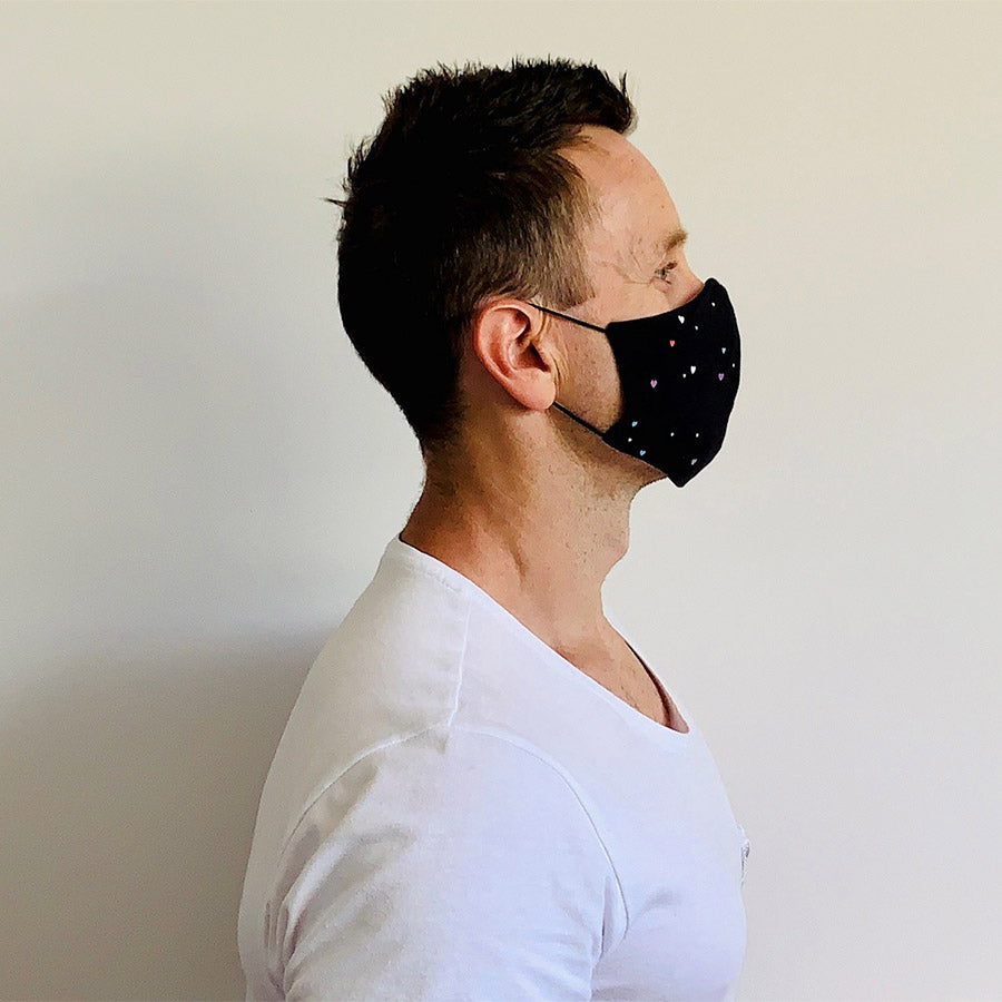 3-Ply Reusable Washable Cloth Face Mask with Heart Design - Breathable Comfortable for Daily Use, Work, Travel & Outdoor Activities