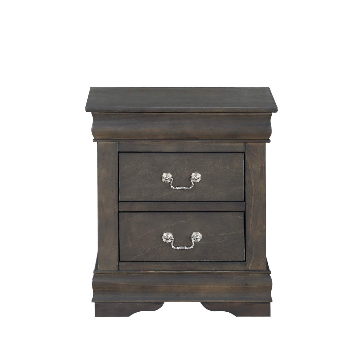 Benjara Gray Wooden Nightstand with 2 Drawers & Metal Handles - Modern Bedside Table for Bedroom, Living Room, or Guest Room
